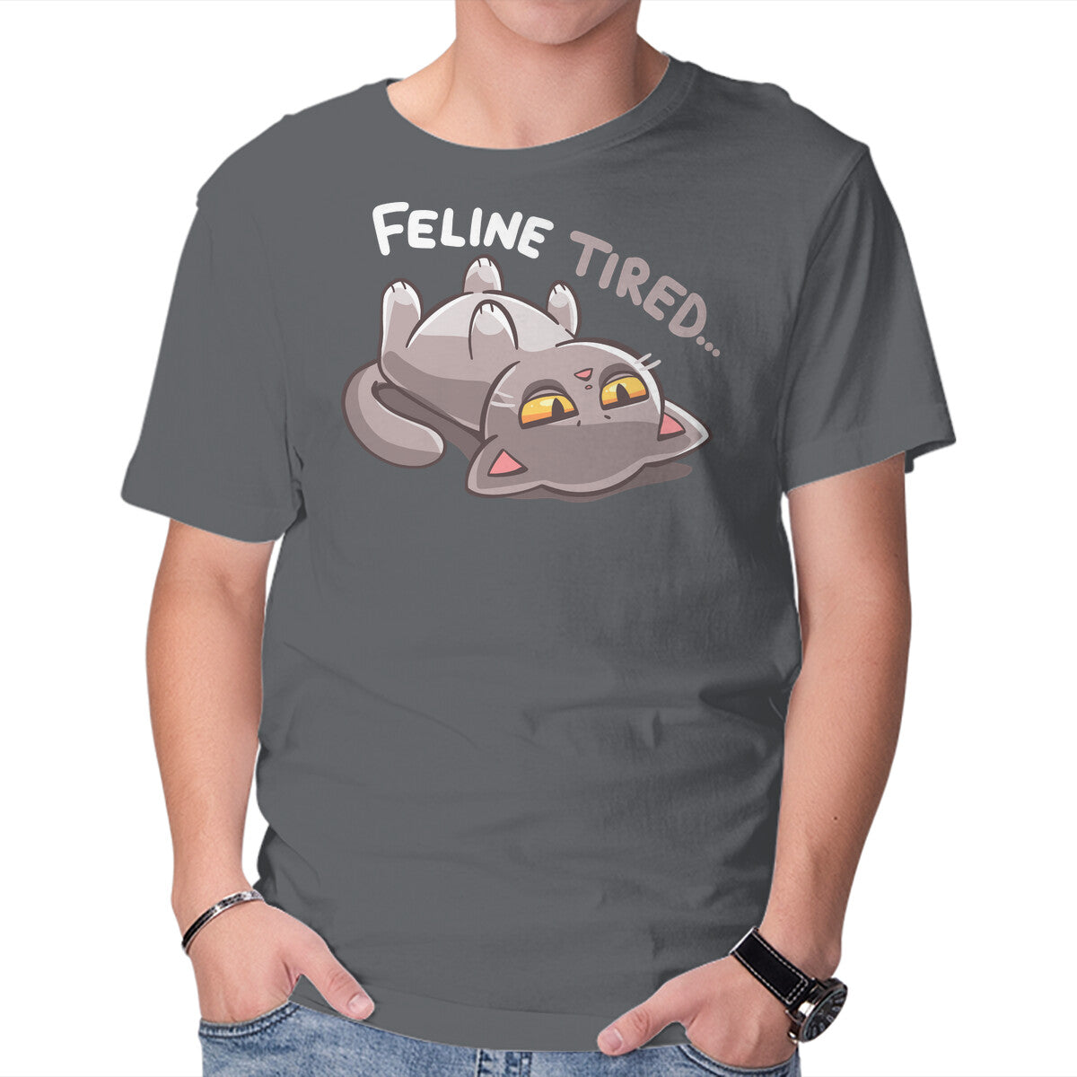 Unisex Crew Neck T-Shirt Feline Tired Graphic Short Sleeve Casual Tee XXXL