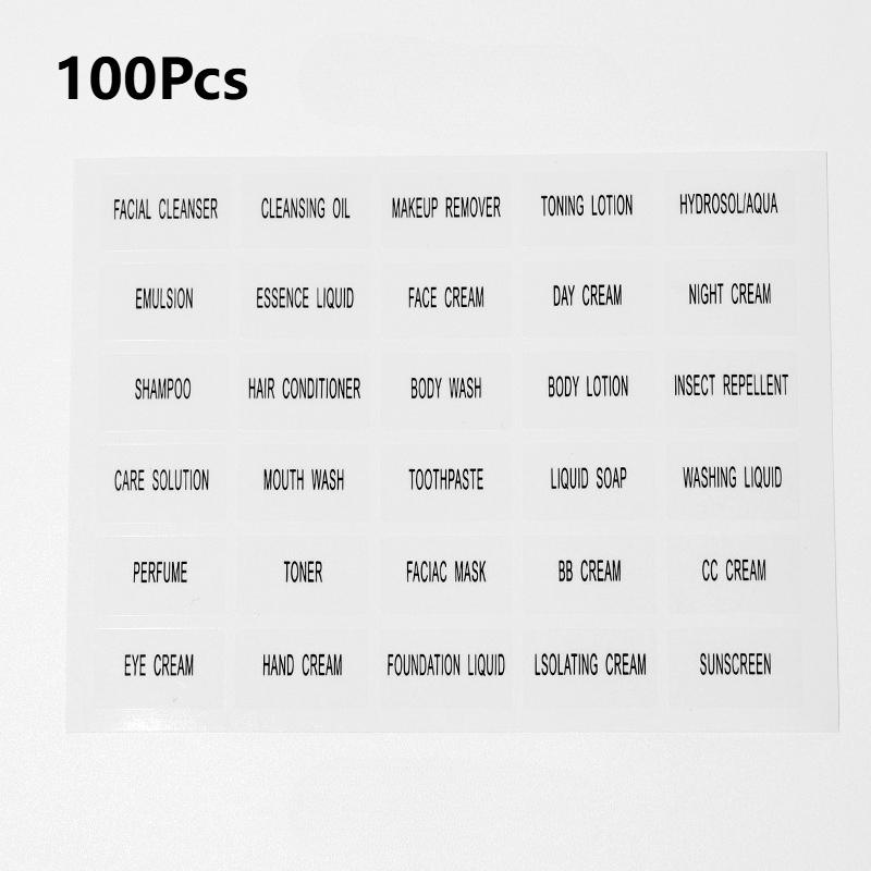 1/100PcsEnglish Cosmetic Label Stickers Transparent Waterproof Self Adhesive Tags Portable Mark for Travel Refill Bottle Sorting