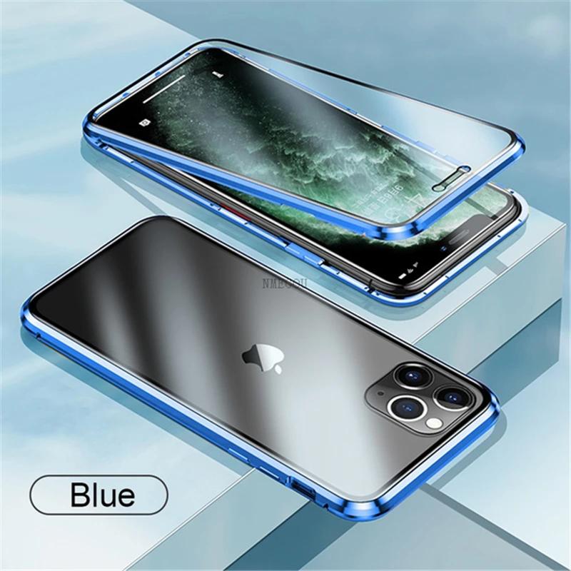 Doppelseitige magnetische Adsorption Metallstoßstange Glas Hülle für IPhone 11 13 14 15 Pro Max 12 XS XR X Plus IPhone11 Magnet Hülle