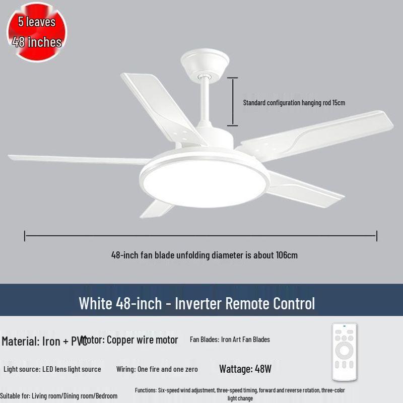 Ultra-thin Silent Ceiling Fan with Light - High Airflow for Living Room, Dining Room, Bedroom