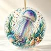 Handcrafted Sea Series Ornaments Ocean Theme Pearl Art Hanging Ornament, 2D Flat Acrylic Coastal Beach Home Decorations Life Suncatcher, Beaded
