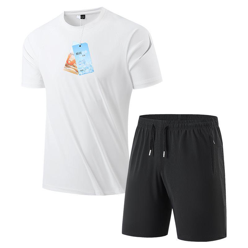 Men's Summer Ice Silk Sports Suit - Casual Two-piece Short Sleeve T-shirt & Shorts Set for All Ages.