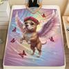 1Pc Angel Animals Print Flannel Blanket, High quality Comfortable for All Seasons, Home Decor, Warmth and Comfort, Perfect for Christmas Gifts