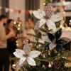 Handmade Velvet Poinsettia Pick Flocking Xmas Tree Flower Artificial Christmas Flower  Photo Props