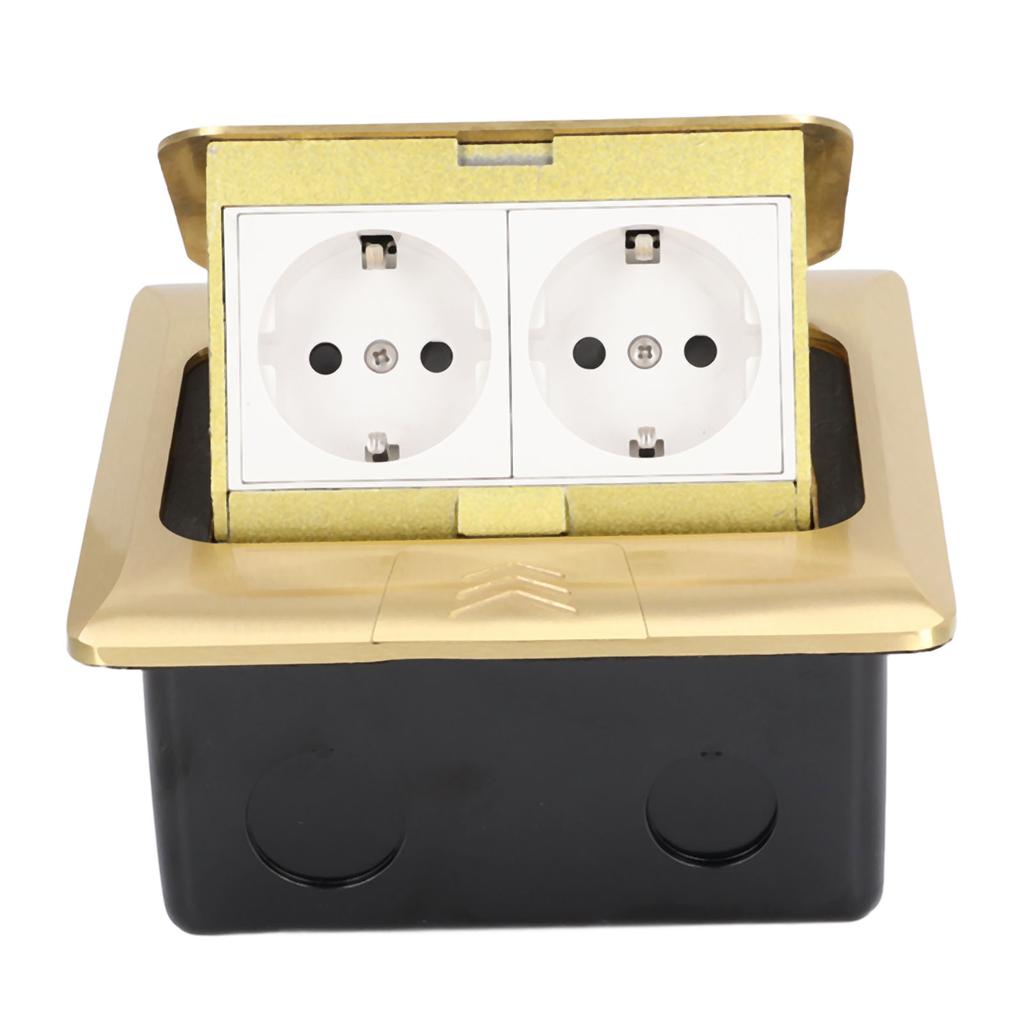 Pop Up Floor Outlet EU Standard 2 Position Desktop Receptacle Socket Brass Golden 16A AC250V