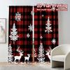 Curtains Buffalo Plaid Deer Snowflakes Popular Fashionable Durable Polyester Fabric Versatile All Set Of 2 Made