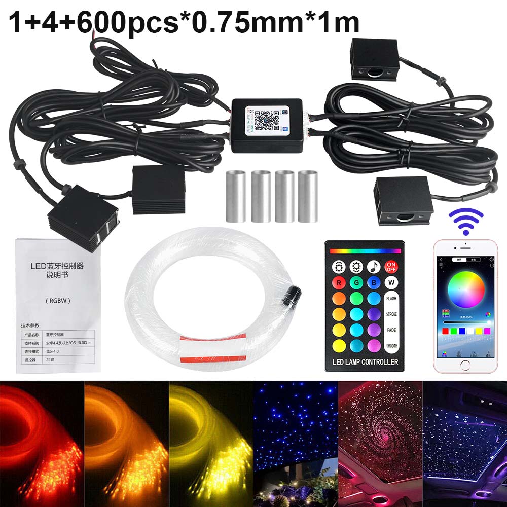 1/2/4 RGBW split machine Car Roof Star Light APP Control Fiber Optic Star Ceiling Light Starry Sky ceiling for Car Home