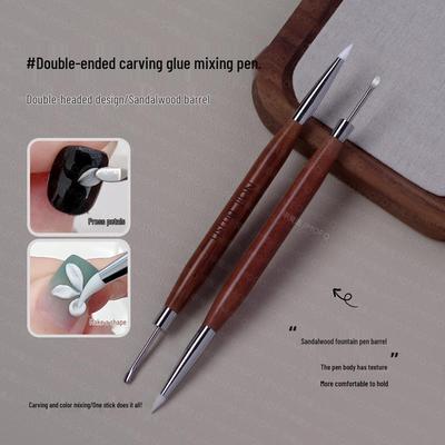 Herramienta de Uñas de Doble Punta de Silicona y Sándalo: Bolígrafo de Gel para Escultura, Mezcla y Pintura Estilo Japonés