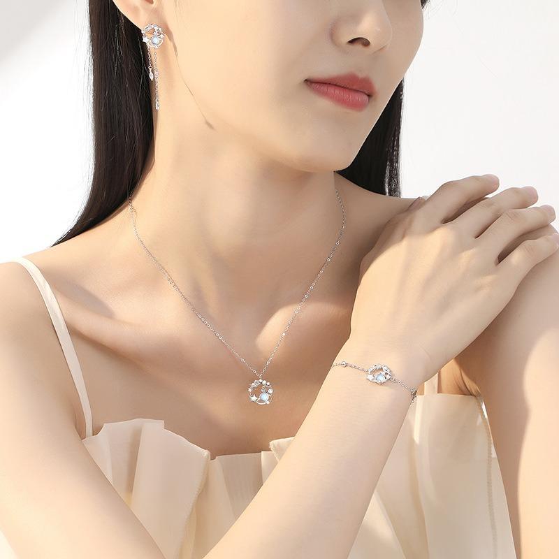 Little Prince And Rose Moonstone Planet Clavicle Necklace For Women Gift For Girlfriend