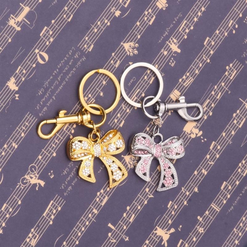 Metal Bowknot Keychain with Sparkling Rhinestones Elegant Gift for Women Fashionable Keyring Pendant