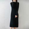 Women's Mid-Length Wool Knit Dress with High Collar - Elegant Cashmere Base Layer for Autumn/Winter