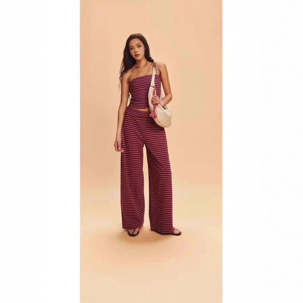 2025 Summer Striped Strapless Top & Pants Set: Sexy & Trendy