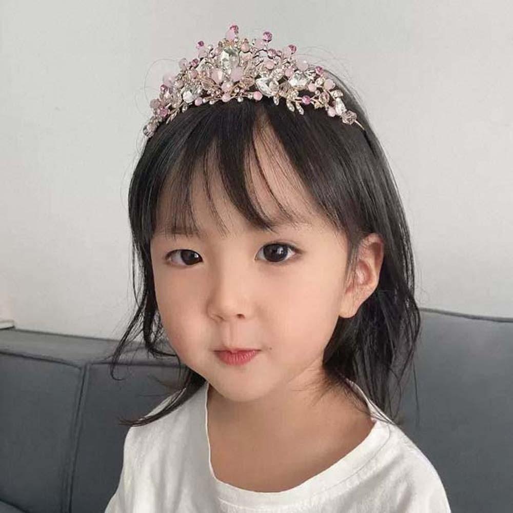 Shiny Pink Floral Crown Elegant Princess Rhinestone Tiara Trendy Crown Hair Accessory  Party