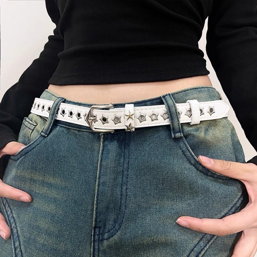 PU Leather Women's Jeans Belt Star Eyelets Girls Rivet Waistband Y2K Star Waist Belts  Hip Hop