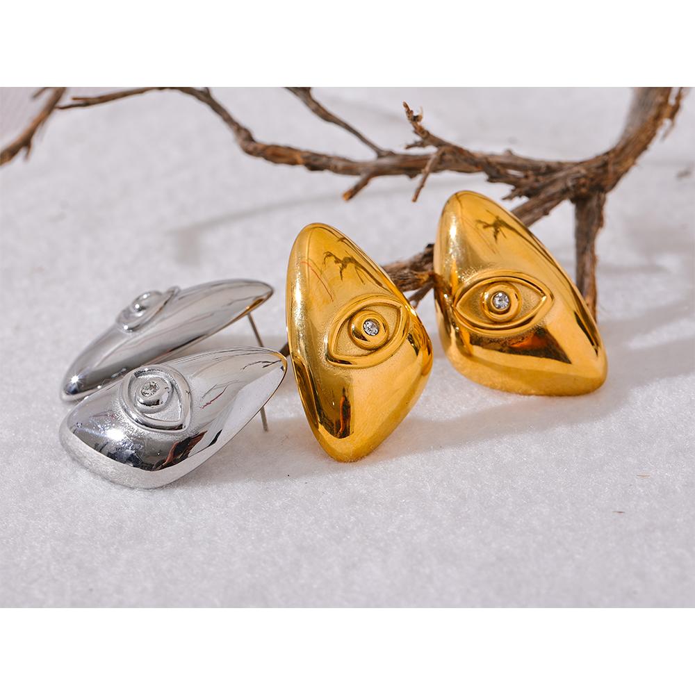 Yhpup 316l Stainless Steel Eye Triangle Stud Earrings Stylish Unique Design Metal Attractive Statement Jewelry for Women Gift