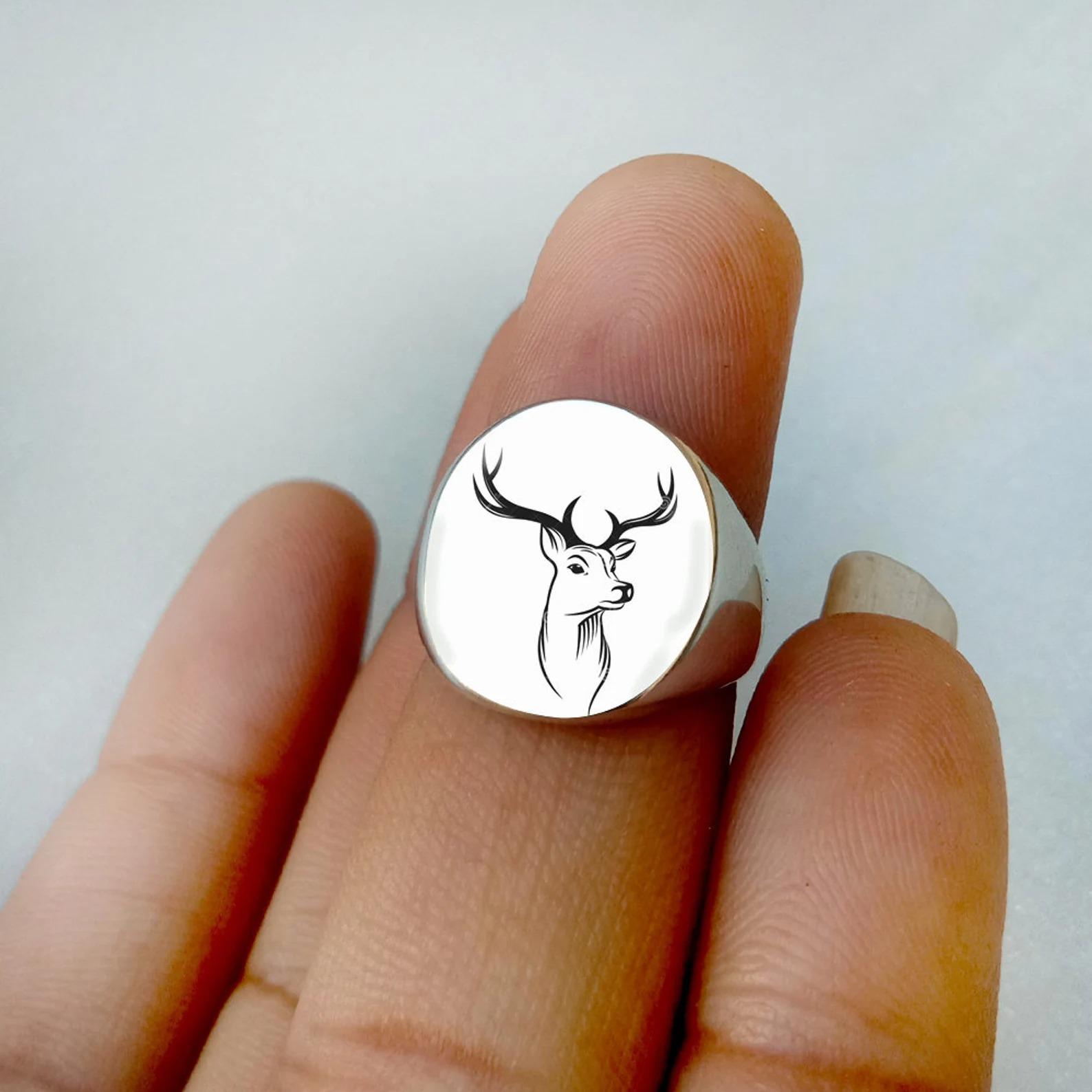 

Deer Antler Signet Ring: Handmade Sterling Silver Animal Jewelry 10 срібний