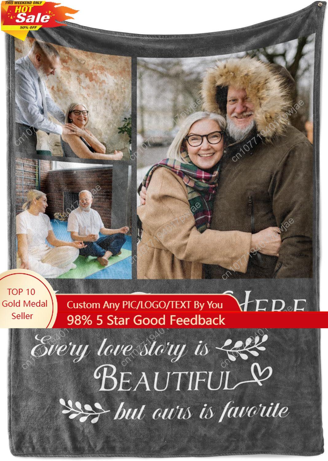 Ships Next Day, Custom Blanket with Picture and Text - Printed in USA Personalized Photo Blanket with Text 75X95CM