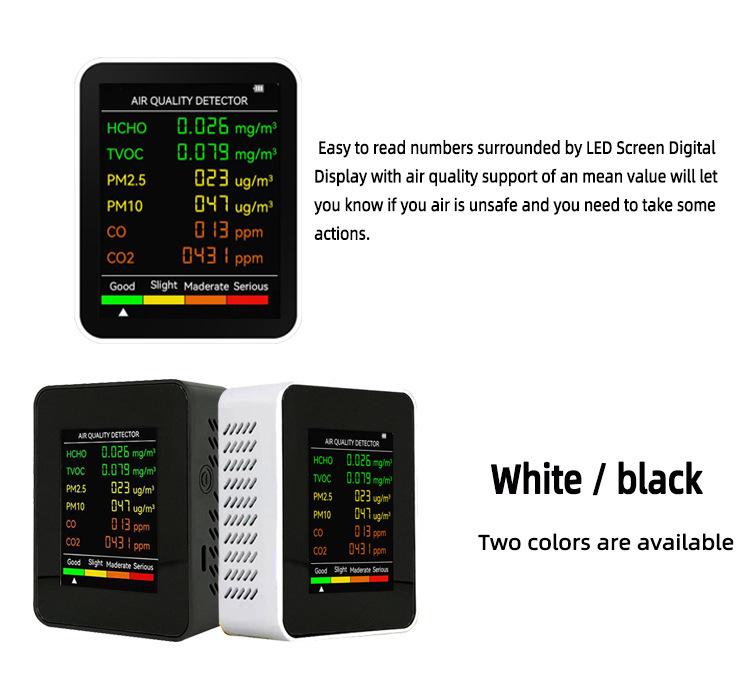 6-in-1 Air Quality Monitor: Formaldehyde, PM2.5, CO2, TVOC Detection