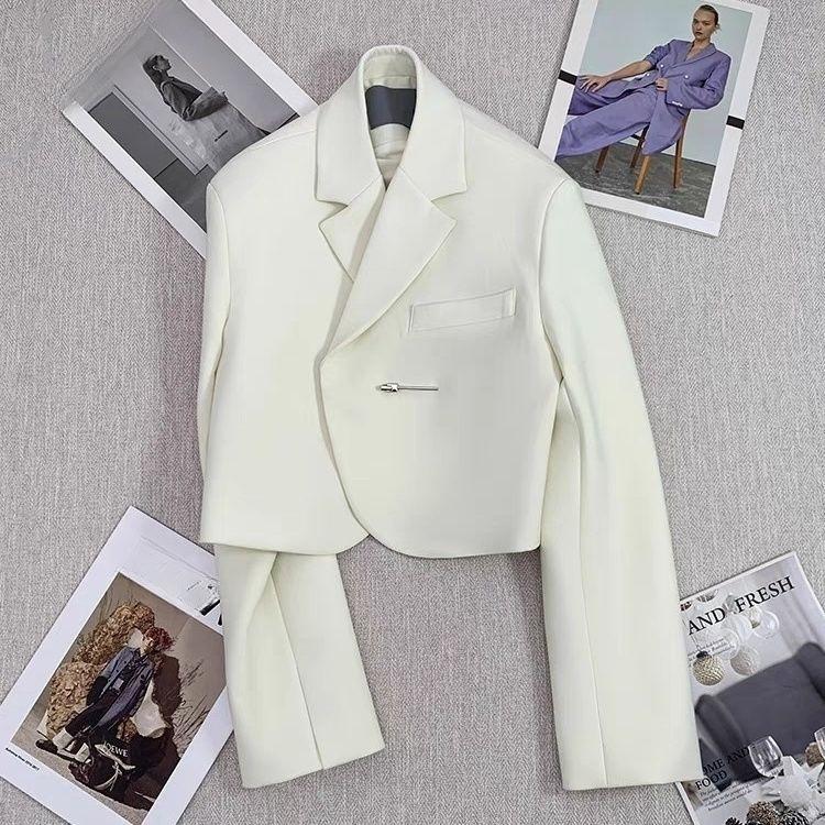 

White Blazer Women Short Casual Stylish Jacket Office Wear Fashion Outerwear S бежевый