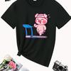 Cute Cartoon Pig Treadmill Printed T-shirt S Casual Style Top with Short Sleeves and Soft Fabric S Summer Clothing