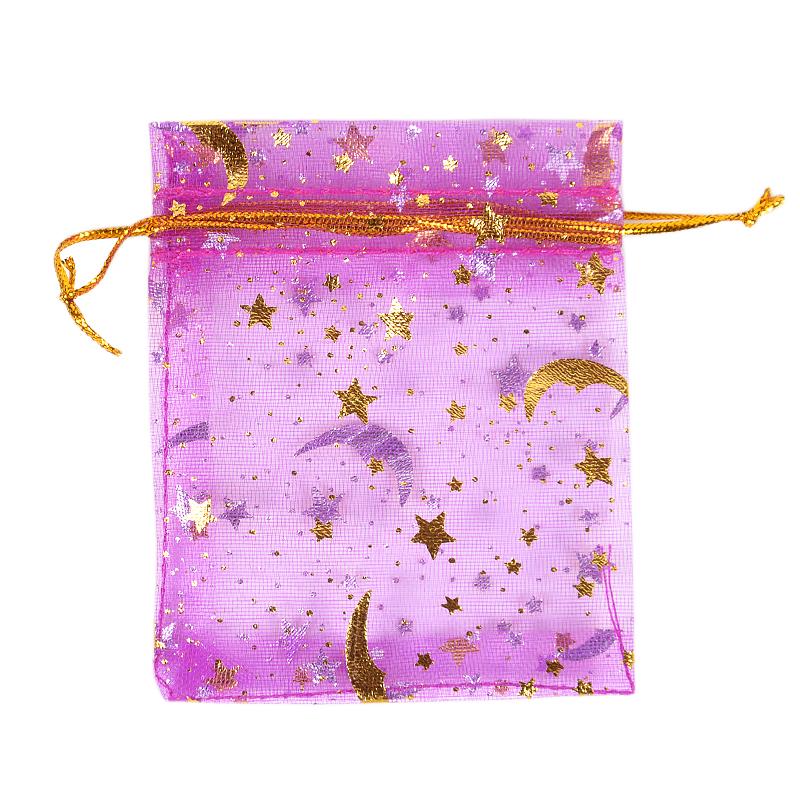 50Pcs Moon Star Drawstring Organza Bags Eid Mubarak Ramadan Candy Gift Packing Bag Jewelry Pouch Wedding Party Decoration Supply