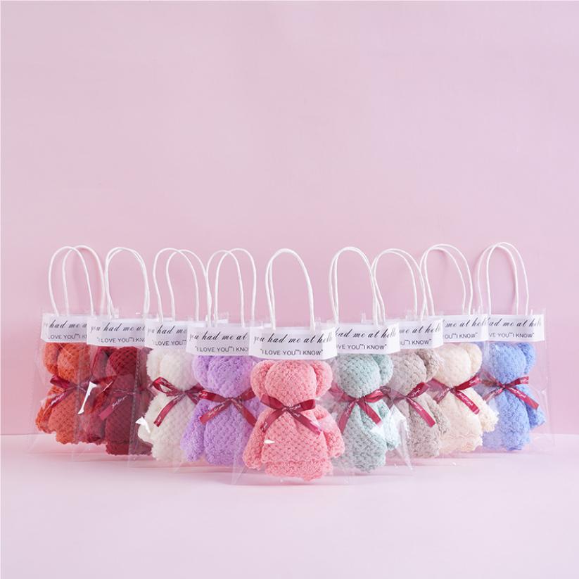 Handmade towel bear gift bag cute teddy bear towel with hand gift for friends and guests