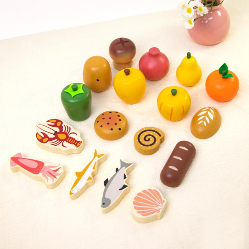 Toy Kitchen Kids Set With Wooden Fruits Vegetables Bread For Role Playing Fun