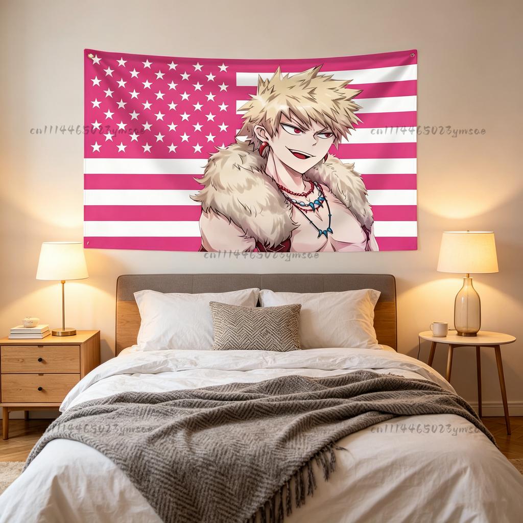 Anime Funny Flags Tapestry Home Decor Items Bakugo Katsuki Theme Bedroom Dorm Background Cloth Personal Design Y2k Party Banners