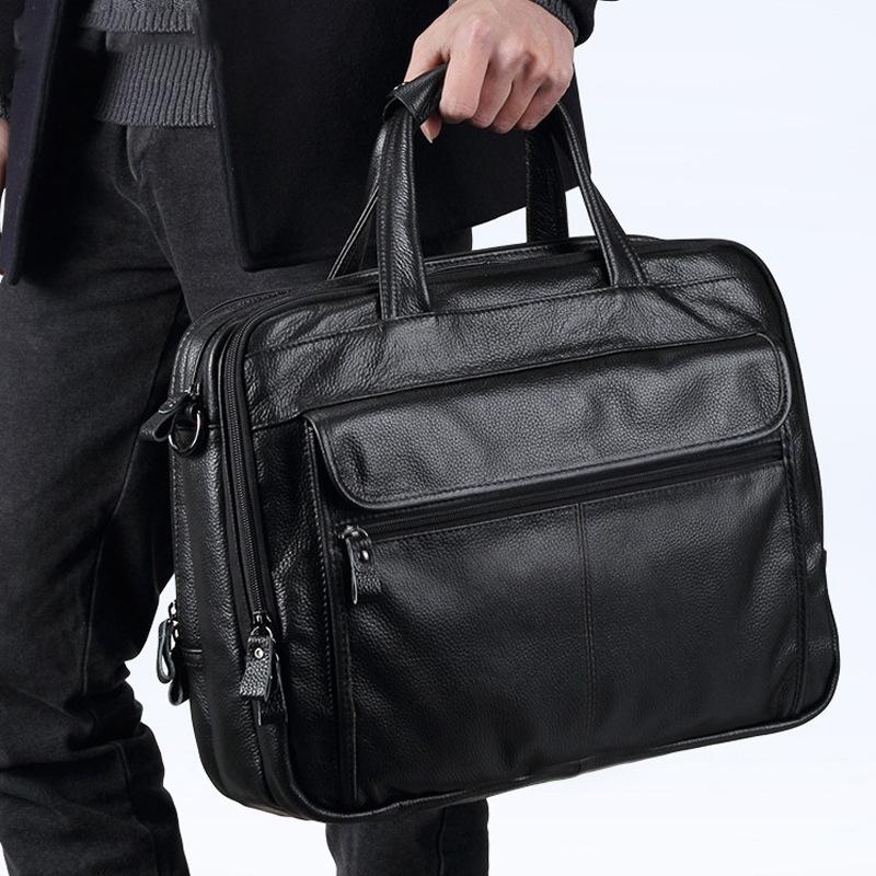 Genuine Leather Bag Leather Men's Bag, Business Briefcase, Retro Men's Messenger Handbag, 15.6-inch Leather Computer Bag