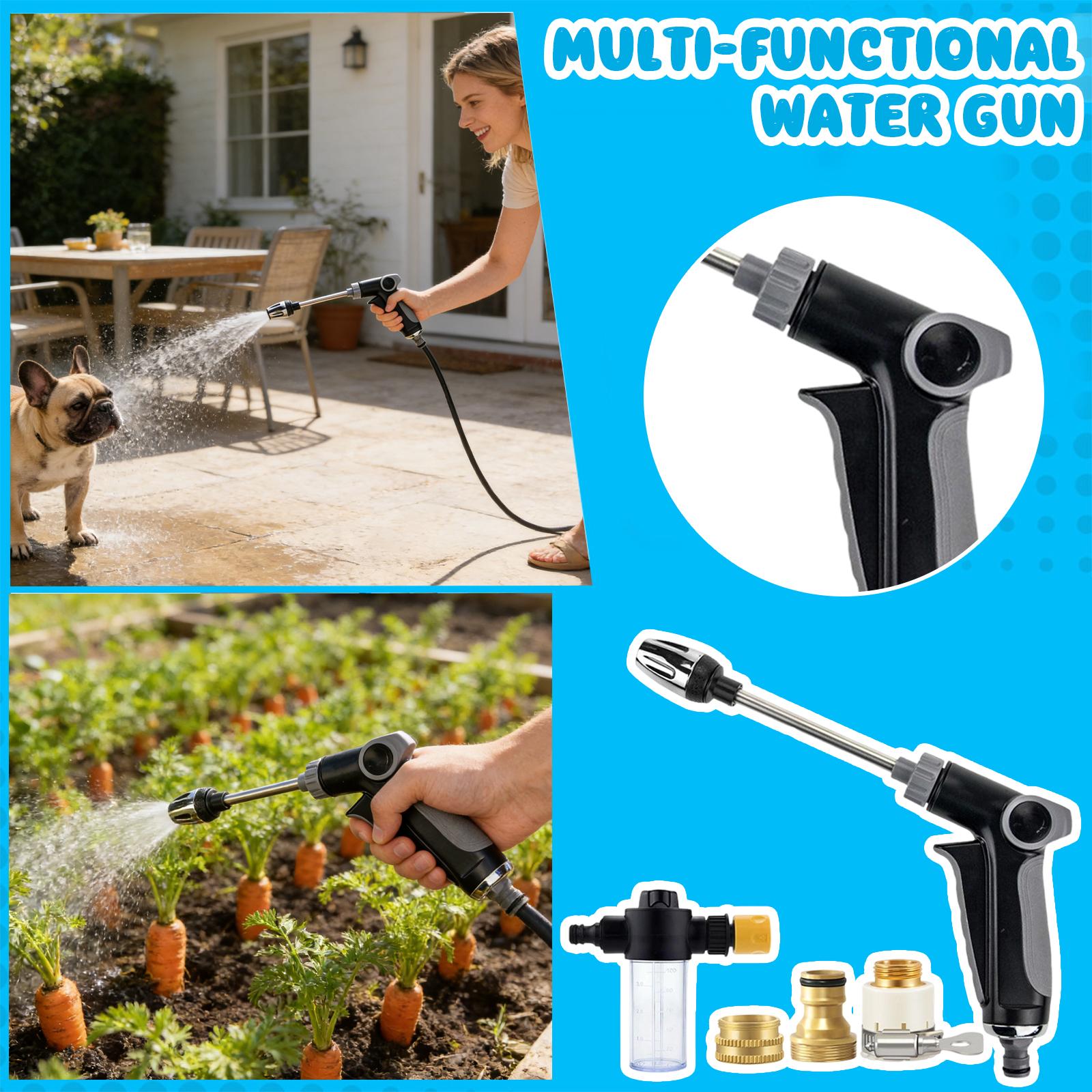 

Garden Hose Nozzle High Pressure Water Spray Gun with Adjustable Spray Patterns and Soap Dispenser for Cleaning Irrigation Car Washing Pet Shower One Size
