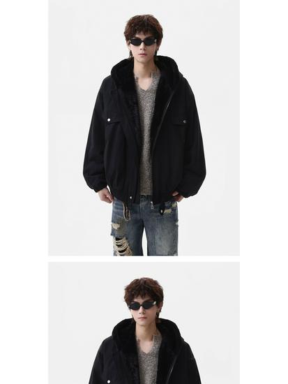 Zuoshan Diao Men's Hooded Cotton Jacket: Winter Velvet, Thick, Loose Fit, Youthful Trendy American Workwear Style.