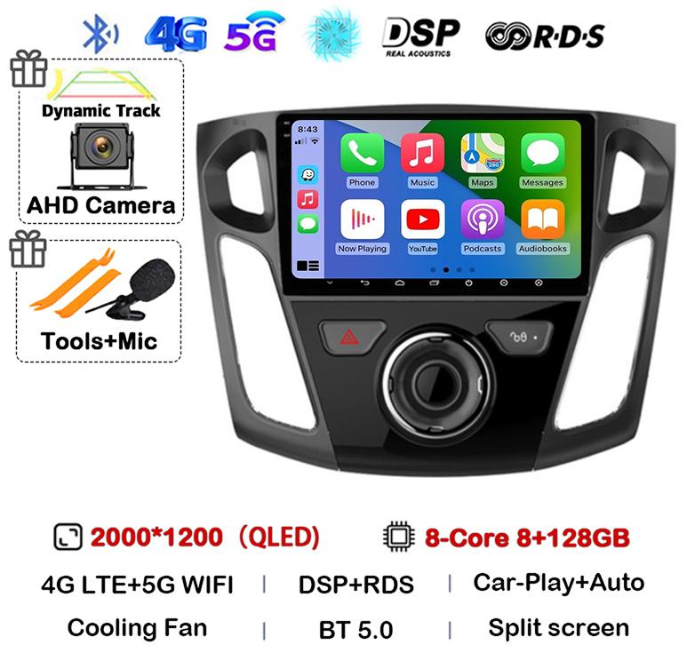 Android 14 Carplay Auto 2 Din DVD Car Radio For Ford Focus 3 Mk 3 Salon 2012-2017 Multimedia Video Player Navigation GPS Stereo