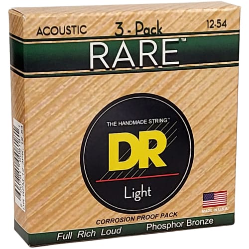 DR Strings Acoustic Guitar Strings, Rare Phosphor Bronze, .012-.054, RPM-12, 3-Pack