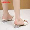Aphixta 2025 Metal Buckle 3.5cm Transparent Square Heels Slides Women Peep Toe Mules Cool Summer Slippers Sandals Elegant Shoes