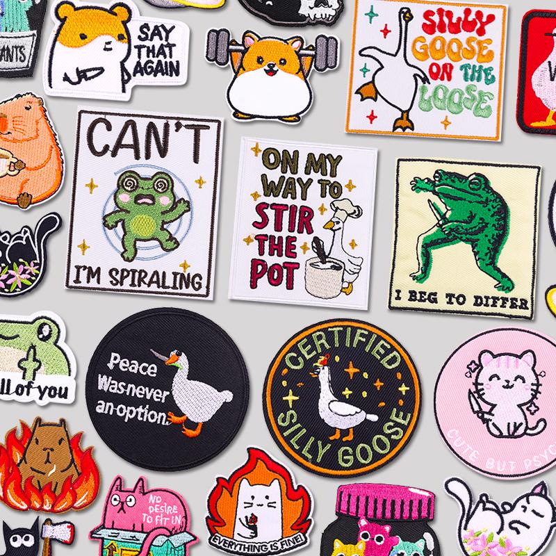 NEW Cartoon Animal Embroidered Patches Goose Frog Cat Patch Iron On Patches For Clothing Hats Jackets Backpack Embroidery Badges