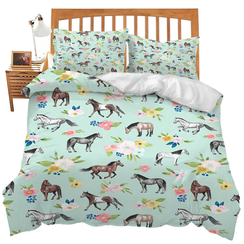 Western Country Wind Horse Printing Three-piece Quilt Cover Sheet Bedding Home Textiles