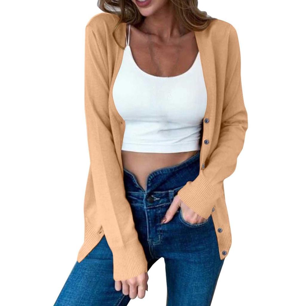 Women's Autumn Button Solid Color Long Sleeve Cardigan Women's Knit Sweater
