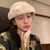 French Wool White Top Hat for Women In Autumn and Winter Hepburn Style Elegant Pearl Gold Hat Women's Beret Makes The Face Smaller