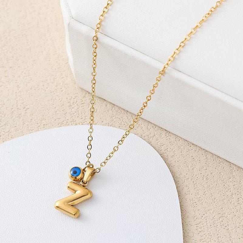 Turkish Blue Eye 3D Letter A-Z Alphabet Necklace For Women Girls Dainty Gold Plated Tiny Letter Stainless Steel Jewelry Gift