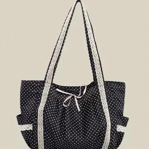 Bolso Tote de Gran Capacidad para Mujer Estilo Antiguo Coreano con Lunares Bolso de Lona Bolso de Hombro Versátil para Viajar