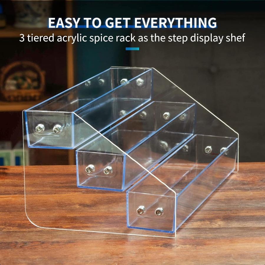 Acrylic Spice Rack Tiered Spice Rack Shelf Seasoning Organizer for Countertop Cabinet Pantry Kitchen Storage 3 Tier