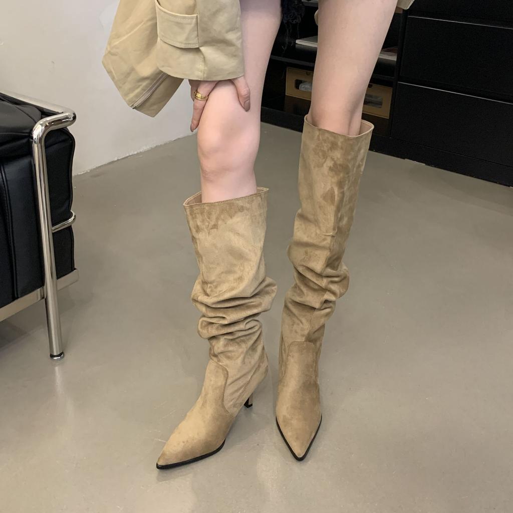 Autumn and winter stacking boots long women's boots pointed head thin high heel wide boots thin high knight boots