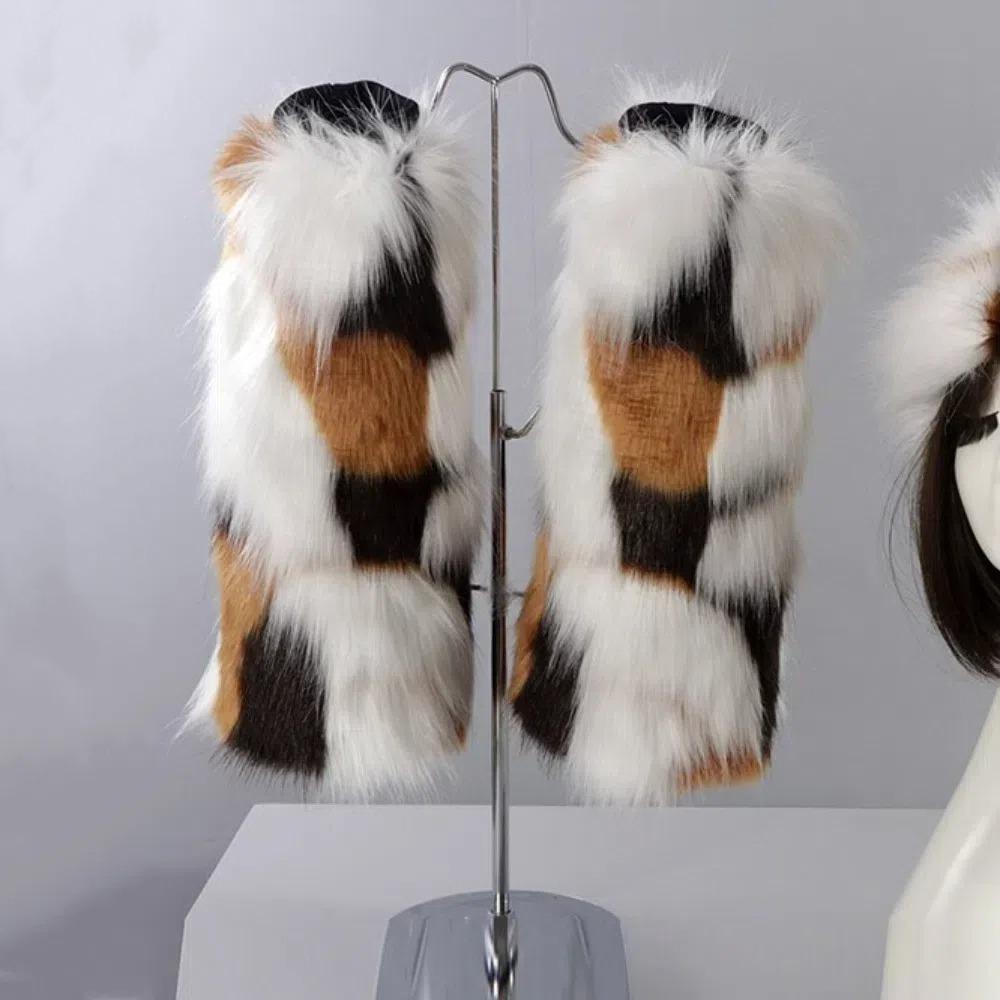 

Милые плюшевые сапоги, чехол из искусственного меха, длинные чулки-трубы, модные утолщенные теплые чехлы для ног для женщин 15CM-Style D