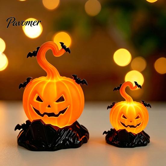 Tabletop Centerpieces for Bar 2Pcs Halloween Pumpkin Night Light, Flameless LED Candle Lamp with Bat Indoor Holiday Atmosphere Lamps Decor,