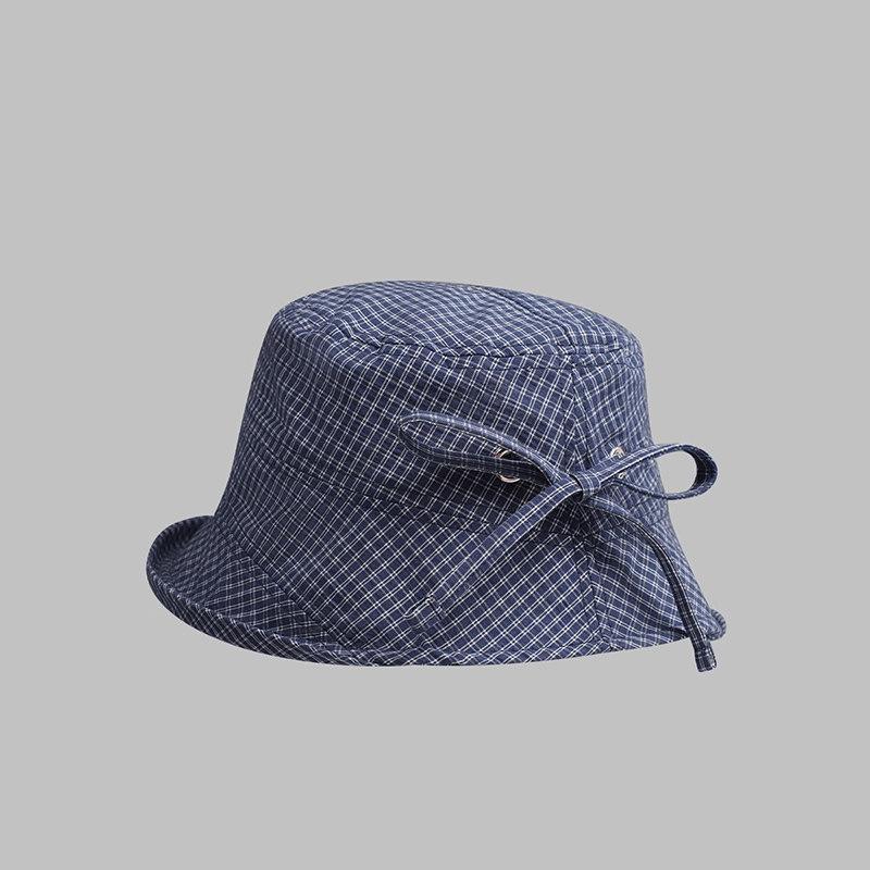 New Summer Women'S Plaid Rolled Brim Bucket Hat Wide-Brimmed Quick-Drying Sun-Protective Hat