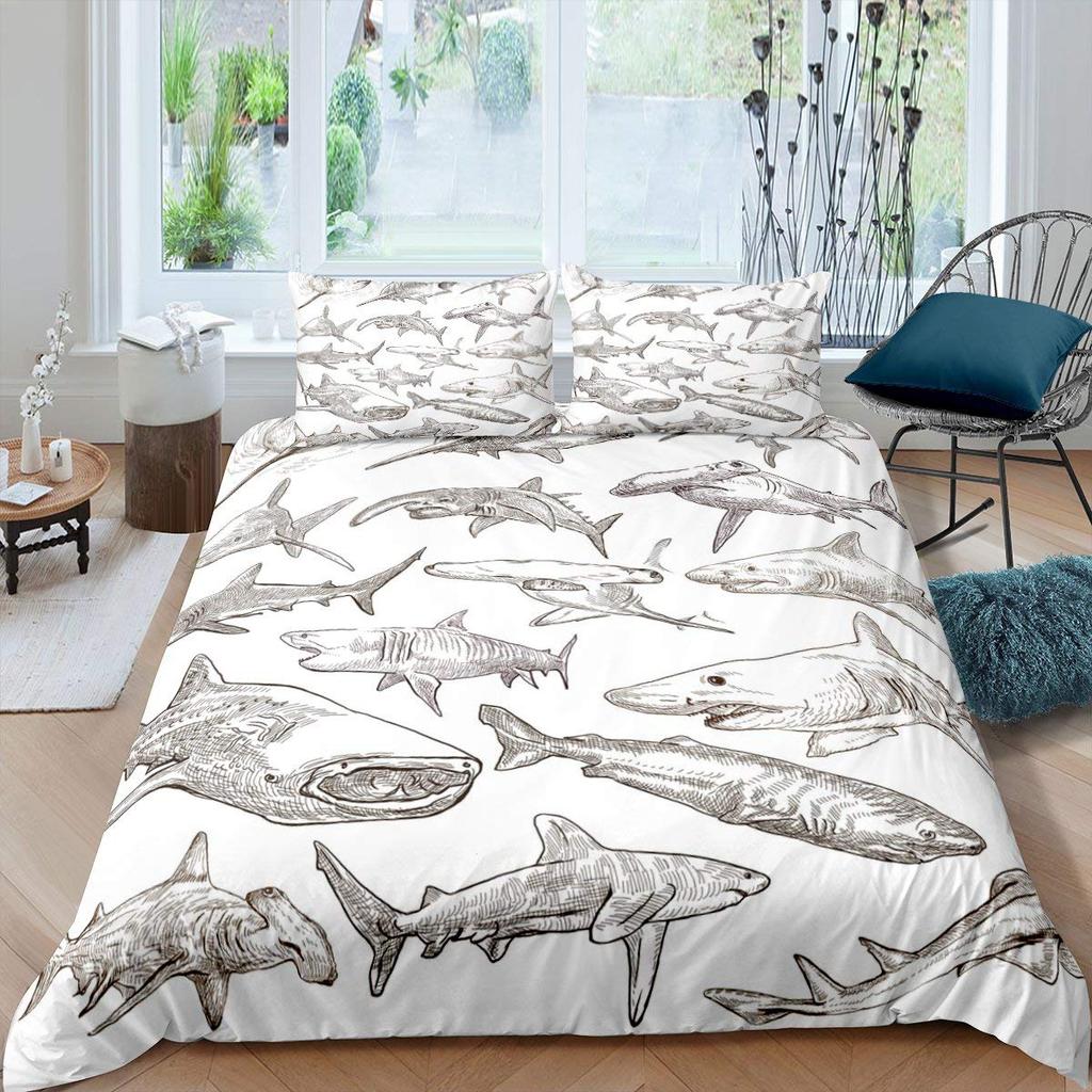 Shark Duvet Cover Queen, 3D Shark Comforter Cover for Kids Boys Girls Teens, Ocean Wave Bed Set, Ocean Life Bedding Set