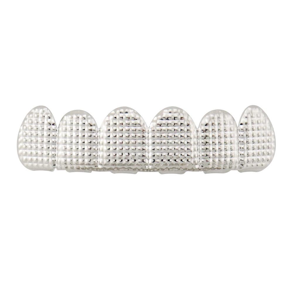 HIOHOP Lattice Pattern 18K Gold Plated Hip Hop Grillz - Top & Bottom Six Teeth Fashion Accessory.
