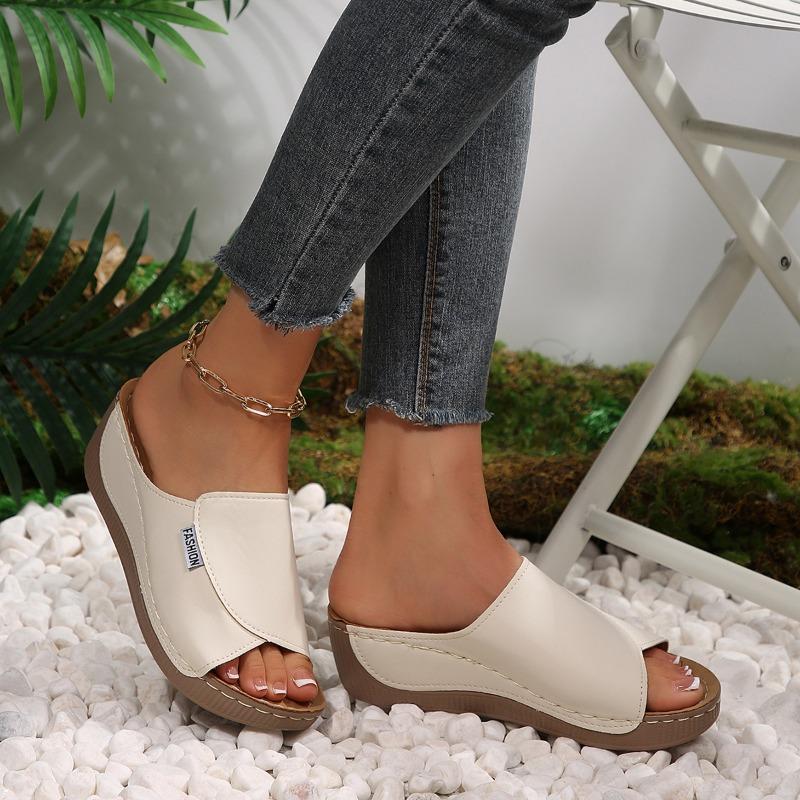 Women's Summer Wedge Peep-Toe Slide Sandals, Comfortable Casual Footwear, Available In Large Sizes.