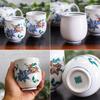 Waza No Kura Stylish Pair of Teacups and Teapot Kutani Ware Tessen Japanese Made In Perfect Gift for or 88th Birthdays Sets, Ceramic, High-Quality