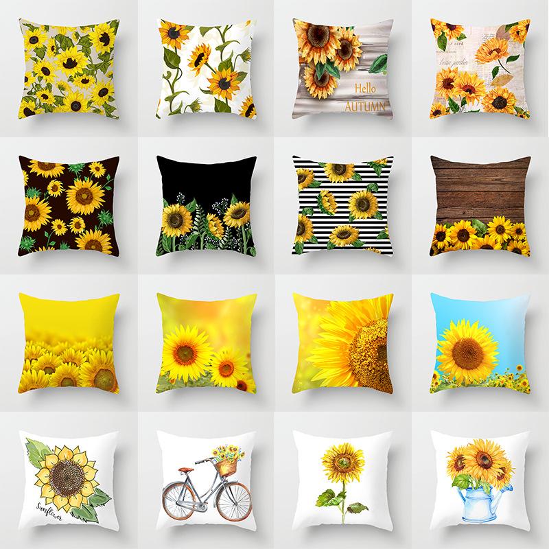 

New Spring and Summer Sunflower Sunflower Pillow Case Home Sofa Pillow Does Not Include Core Floral Cushion Cover 45*45cm